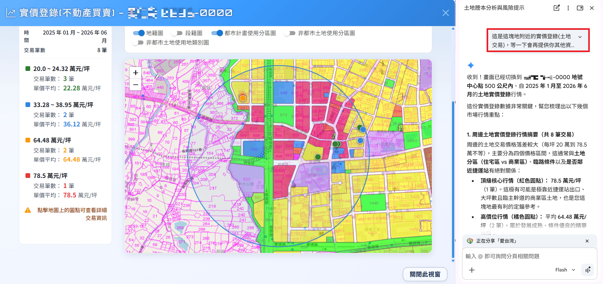 愛台灣土地實價登錄圖表搭配 Gemini 初步分析