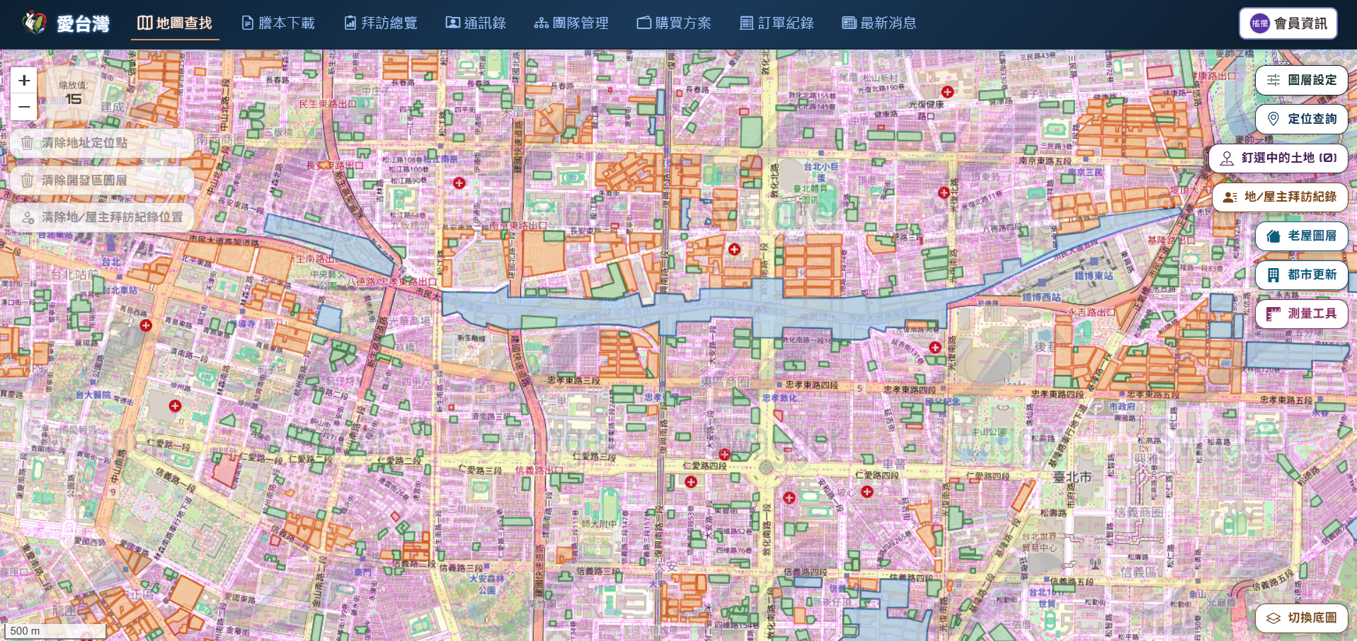 愛台灣都市更新八類圖層呈現在地圖上